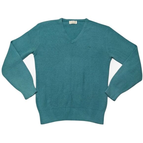 VTG Christian Dior light Blue Teal V-Neck Men's Sweater USA SZ L - Picture 1 of 6